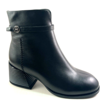 BoNavi 12C26-74 Black Leather Mid Block Heel Dress Bootie - £147.07 GBP