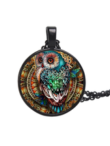 Handcrafted ~ Multi-colored OWL ~ Black Hardware ~ Alloy ~ 10.75&quot; Long Necklace - £11.83 GBP