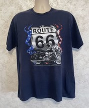 Jerzees Men&#39;s Tee Shirt Historic Graphic Route 66 Motorcycle Navy Blue Large - £14.68 GBP