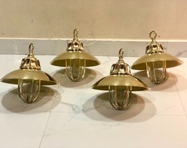 New Nautical Antique Brass Hanging Bulkhead Pendant Light With Brass Shade 4-PCS - £394.95 GBP