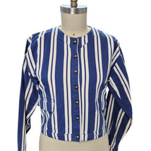 Vtg 80s 90s Retro Blue White Striped Denim Jacket  Sz M Brass Button Down - $33.86