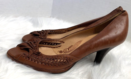 Sofft Womens Sz 9.5 M 1217700 Peep Toe Leather Pump Shoes 3 in Heels Vtg Brown - $22.86