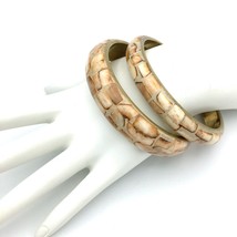 CONCH SHELL inlay bracelet set - 2 pinkish mosaic ethnic boho brass bangles pair - £11.78 GBP