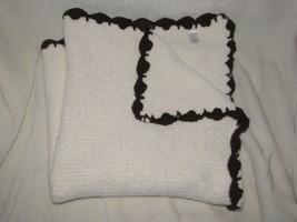 Angel Dear Cream/Ivory Brown Trim Chenille Scallop Scalloped Baby Blanket - $39.59