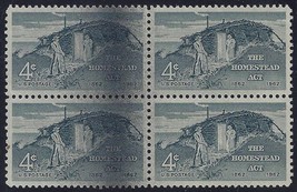 1198 - 4c Scarce Spray on Rejection Mark EFO Block of 4 &quot;The Homestead Act&quot; MNH - £23.89 GBP