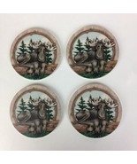 Set Of 4 Round Ceramic Moose Bar Drink Coasters 4 3/8” Diam.  Used - £11.78 GBP