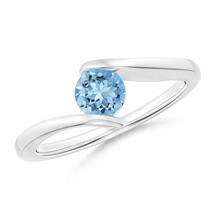 ANGARA Bar-Set Solitaire Round Aquamarine Bypass Ring for Women in 14K Gold - £570.71 GBP