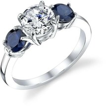 2Ct Simulated Diamond Synthetic Sapphire Ring 10k White Gold Plated On Silver - £69.80 GBP