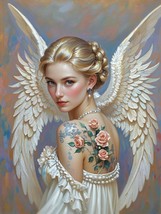 Art Giclee Printed Oil Painting Girl tattoo angel wings earrings necklace #010 - $8.59+