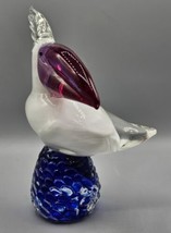 Murano Style White 9&quot; Glass Pelican Sitting On Blue Pedestal - $28.04
