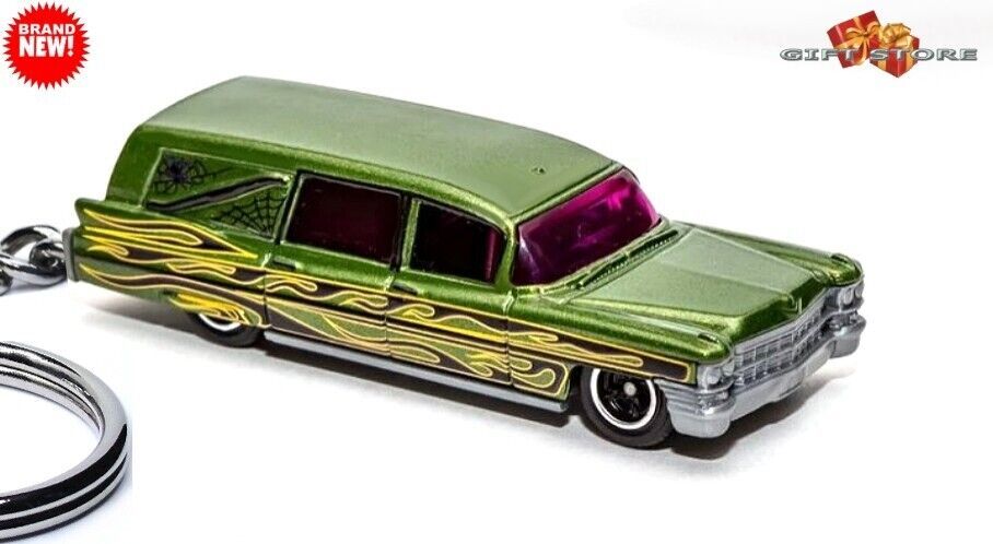 KEYCHAIN GREEN CADILLAC FLEETWOOD HEARSE FUNERAL GOTHIC COACH GREAT GIFT - $25.98