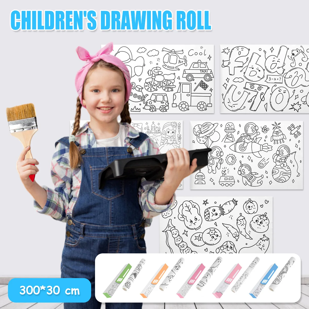 Children&#39;s Drawing Roll Creative Preschool 30030cm Stickable Coloring Paper Roll - £50.82 GBP