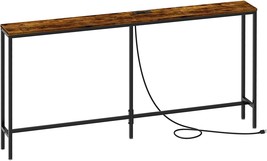 Superjare Console Table With Charging Station, 63&#39;&#39; Narrow, Vintage Brown - £61.49 GBP