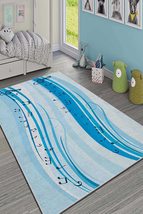 LaModaHome Area Rug Non-Slip - Blue Note Soft Machine Washable Bedroom Rugs Indo - £25.12 GBP+