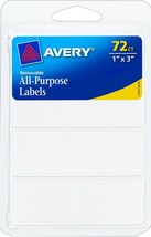 72 Removable Self Adhesive LABELS 1&quot;x3&quot; White Rectangular file folder AVERY 6728 - £14.08 GBP