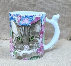 Vintage Minou Ettes Tabby Cat In Flowers Mug Coffee Cup Kitty Handle Por... - £11.63 GBP