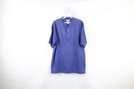 Vtg 90s Streetwear Mens Small Faded Blank Baggy Fit Henley T-Shirt Cobalt Blue - £31.24 GBP