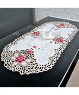 Vintage Embroidered Oval Table Cloth Floral Tablecloth White Lace Doilie... - $12.67 CAD