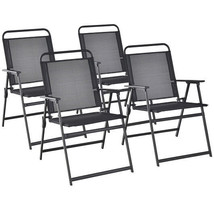 Set of 2/4/6 Outdoor Folding Chairs with Breathable Seat-Set of 4 - Colo... - £118.09 GBP