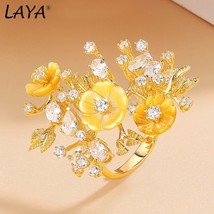 925 Sterling Silver Luxury Jewelry High Quality Zircon Natural Shell Flower Ring - £53.96 GBP