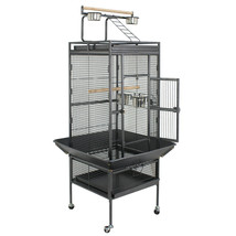 61&quot; Bird Cage Play Top Large Parrot Cage Iron Include Ladder 2 Perches Black - £164.02 GBP