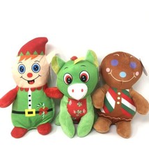 Christmas Plush Set Of 3 Elf, Gingerbread Man, Unicorn Peppermint Print 7” New - £15.79 GBP