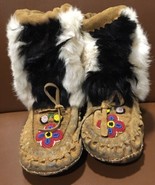 VTG HANDMADE CANADIAN NORTHERN CREE INDIAN HI TOP BEADED MUKLUKS MOCCASI... - $181.30