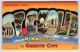 Greetings From St. Cloud Minnesota Large Letter Postcard Linen Curt Teic... - $10.80