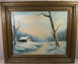 Original Oil Painting Canvas 8 x 10 &quot;SNOWY LAKE&quot; Framed Artist Pat Keely - £51.44 GBP