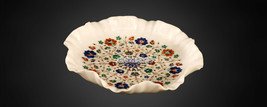 17&quot; Floral Gorgeous Marble Dry Fruit Special Bowl Fine Inlay Wedding Tab... - £1,764.73 GBP
