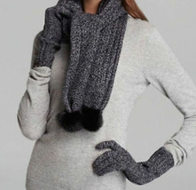 UGG Scarf Shearling Pom Poms Knit Grey Black New $95 - £58.66 GBP