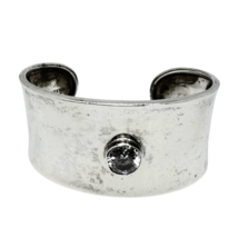 CII Mexico Sterling Silver Convex Wide Cuff Bracelet with Center Crystal - £193.14 GBP