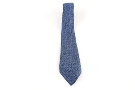 Vintage 50s Rockabilly Rayon Brocade Geometric Neck Tie Dress Tie Wedding Blue - £19.74 GBP