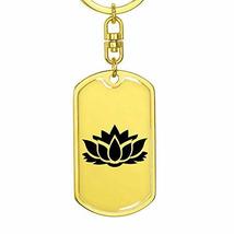 Lotus Flower - Luxury Dog Tag Keychain 18K Yellow Gold Finish - £27.93 GBP