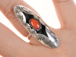 sz5 C.B Tom Native American Sterling/coral shadowbox ring - £51.58 GBP