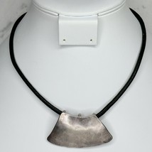 Chico&#39;s Vintage Hammered Metal Pendant Silver Tone on Black Cord Necklace - £10.27 GBP