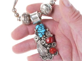 Navajo Sterling turquoise/coral pendant and beaded necklace - £256.43 GBP