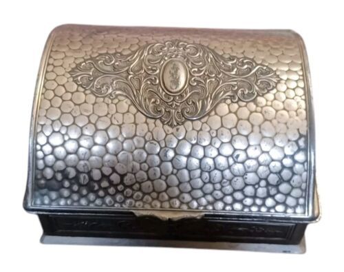 Vintage Silverplate Jewelry Trinket Footed Box Red Velvet Lined Made In ... - $11.83
