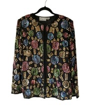 Vintage RINA Z Sparkly Beaded Sequin Jacket 100% Pure Silk Women&#39;s Size Medium - £51.25 GBP