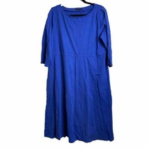 Lands&#39; End Women Blue Casual Dress Plus Size 1X 100% Cotton 3/4 Sleeves - £13.86 GBP