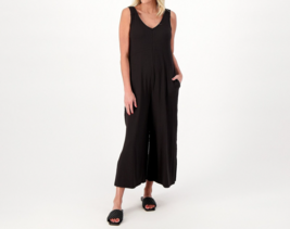 Cuddl Duds Regular Wide Leg Flexwear v-Neck Jumpsuit Black, Medium - $29.69