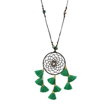 Mystical Dreamcatcher with Simulated Jade Beads &amp; Green Tassel Necklace - $13.85