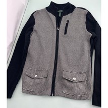 Lauren Ralph Lauren Women&#39;s Knit Sweater Full Zip Black White 100% Cotto... - £23.33 GBP