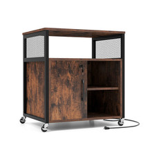 File Cabinet on Wheels with Charging Station and Cable Management Hole-Brown - C - $2,918.81 MXN