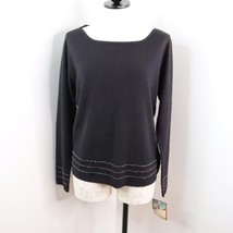 New Hillard &amp; Hanson Women&#39;s XL Black Beaded Pullover Acrylic Knit Sweater - £11.76 GBP