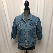 H and J Stretch Jean Jacket Rhinestones Womens Size Medium Denim Buttoned - $24.49