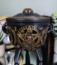 Celtic Wicca Black Magic Occult All Seeing Eye Pentagram LED Cauldron Figurine - £27.96 GBP