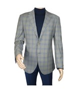 Men&#39;s Mono Turkey Sport Coat 100% Super 180s Wool 1480-03 Gray Blue Plaid - $4,702.78 MXN