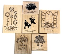 Stampin&#39; Up! Wooden Rubber Stamps Flowers Deer Porcupine Tree Swing Window Sill - £14.41 GBP