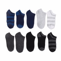 Walmart Brand Boys No Show Socks Rugby Stripes 10 Pair Large Shoe Size 4-10 - £7.86 GBP